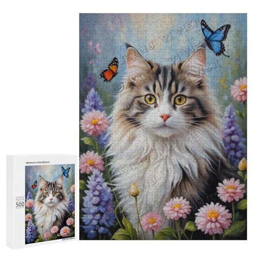 Norwegische Waldkatze mit Blume, Ölgemälde, 500-teiliges Puzzle für Erwachsene, faszinierendes Kunstwerk für Katzenliebhaber, Holz, personalisierbar Norwegische Waldkatze mit Blume, Ölgemälde, 500-teiliges Puzzle für Erwachsene, faszinierendes Kunstwerk für Katzenliebhaber, Holz, personalisierbar von NANVIER