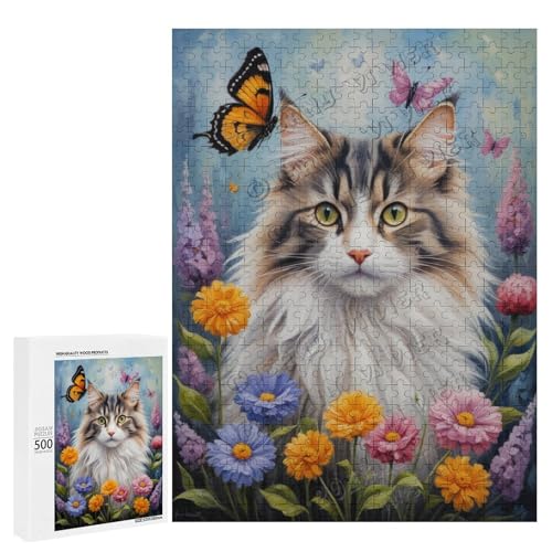 Norwegische Waldkatze mit Blume, Ölgemälde, 500-teiliges Puzzle für Erwachsene, perfekt für Familienspielabend und Katzenliebhaber, Holz, personalisierbar Norwegische Waldkatze mit Blume, Ölgemälde, 500-teiliges Puzzle für Erwachsene, perfekt für Familienspielabend und Katzenliebhaber, Holz, personalisierbar von NANVIER