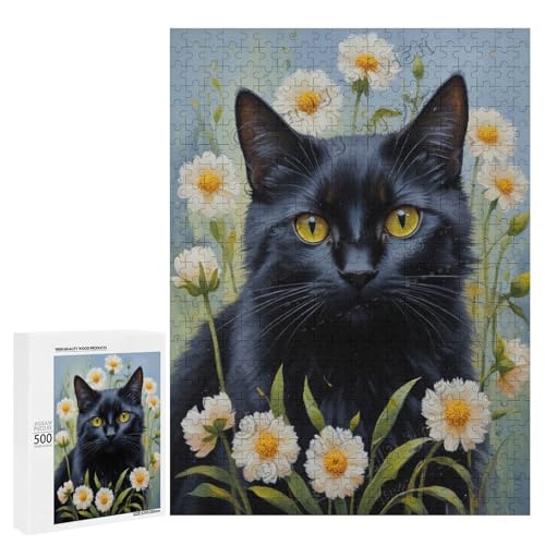 Ölgemälde, schwarze Katze mit Blume, 500-teiliges Puzzle, eine lustige Herausforderung für Erwachsene, die Katzen lieben, aus Holz, personalisierbar Ölgemälde, schwarze Katze mit Blume, 500-teiliges Puzzle, eine lustige Herausforderung für Erwachsene, die Katzen lieben, aus Holz, personalisierbar von NANVIER