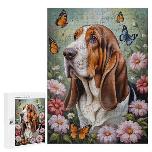Ölgemälde Basset Hound Hund mit Blume, 500 Teile Puzzles für Erwachsene, Puzzle für Hundeliebhaber zum Genießen und Entspannen, Geschenk für Weihnachten, Holz, personalisierbar Ölgemälde Basset Hound Hund mit Blume, 500 Teile Puzzles für Erwachsene, Puzzle für Hundeliebhaber zum Genießen und Entspannen, Geschenk für Weihnachten, Holz, personalisierbar von NANVIER