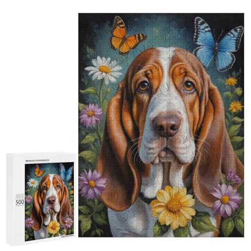 NANVIER Ölgemälde Basset Hound Hund mit Blume, 500-teiliges Puzzle für Erwachsene, ansprechendes Puzzle mit geliebter Hunderasse, Holz, personalisierbar NANVIER Ölgemälde Basset Hound Hund mit Blume, 500-teiliges Puzzle für Erwachsene, ansprechendes Puzzle mit geliebter Hunderasse, Holz, personalisierbar von NANVIER
