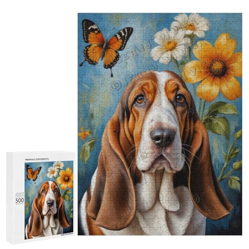 Ölgemälde Basset Hound Hund mit Blume, 500-teiliges Puzzle für Erwachsene, perfekt für Entspannung und Genuss, Holz, personalisierbar Ölgemälde Basset Hound Hund mit Blume, 500-teiliges Puzzle für Erwachsene, perfekt für Entspannung und Genuss, Holz, personalisierbar von NANVIER