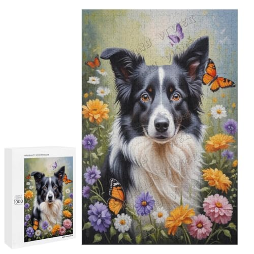 Ölgemälde Border Collie Hund mit Blume, 500-teiliges Puzzle, angenehm für Erwachsene und Hundeliebhaber, Holz, personalisierbar Ölgemälde Border Collie Hund mit Blume, 500-teiliges Puzzle, angenehm für Erwachsene und Hundeliebhaber, Holz, personalisierbar von NANVIER