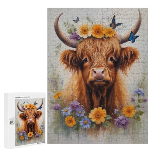 Ölgemälde "Highlandkuh mit Blume" mit 500 Teilen – ein ansprechendes Puzzle-Erlebnis für diejenigen, die Corgis lieben, aus Holz Ölgemälde "Highlandkuh mit Blume" mit 500 Teilen – ein ansprechendes Puzzle-Erlebnis für diejenigen, die Corgis lieben, aus Holz von NANVIER
