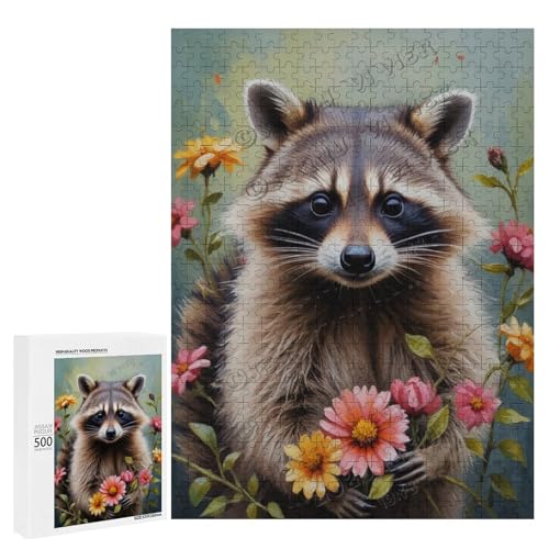 Ölgemälde-Puzzle Waschbär mit Blumen, 500 Teile – ein fesselndes Puzzle-Erlebnis für diejenigen, die Dackel lieben, Holz Ölgemälde-Puzzle Waschbär mit Blumen, 500 Teile – ein fesselndes Puzzle-Erlebnis für diejenigen, die Dackel lieben, Holz von NANVIER
