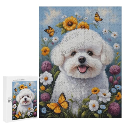 NANVIER Ölgemälde-Puzzle mit Bichon Frisé-Hund mit Blume, 500 Teile – ein fesselndes Puzzle-Erlebnis für diejenigen, die Dackel lieben, Holz NANVIER Ölgemälde-Puzzle mit Bichon Frisé-Hund mit Blume, 500 Teile – ein fesselndes Puzzle-Erlebnis für diejenigen, die Dackel lieben, Holz von NANVIER