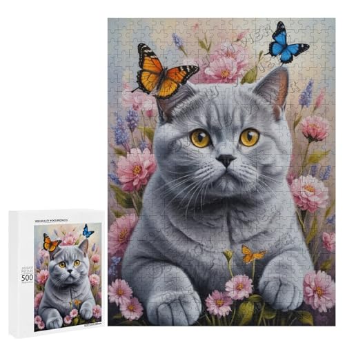 Ölgemälde-Puzzle mit britischer Kurzhaarkatze mit Blume, 500 Teile – ein fesselndes Puzzle-Erlebnis für diejenigen, die Dackel lieben, Holz Ölgemälde-Puzzle mit britischer Kurzhaarkatze mit Blume, 500 Teile – ein fesselndes Puzzle-Erlebnis für diejenigen, die Dackel lieben, Holz von NANVIER