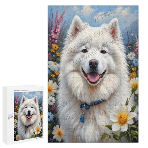 Ölgemälde Samojede, Hund mit Blume, 500 Teile, ein ansprechendes Puzzle-Erlebnis für diejenigen, die Corgis lieben, aus Holz Ölgemälde Samojede, Hund mit Blume, 500 Teile, ein ansprechendes Puzzle-Erlebnis für diejenigen, die Corgis lieben, aus Holz von NANVIER