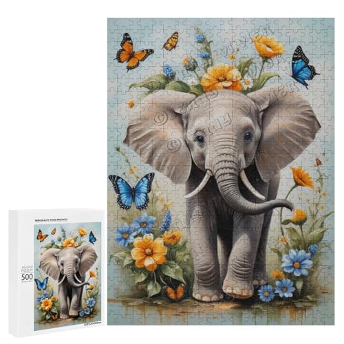 Ölgemälde mit Baby-Elefant mit Blume, 500 Teile, ein ansprechendes Puzzle-Erlebnis für diejenigen, die Corgis lieben, aus Holz Ölgemälde mit Baby-Elefant mit Blume, 500 Teile, ein ansprechendes Puzzle-Erlebnis für diejenigen, die Corgis lieben, aus Holz von NANVIER