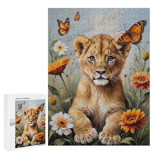 NANVIER Ölgemälde mit Baby-Löwe mit Blume, 500-teiliges Puzzle für Erwachsene, perfekt für Entspannung und Genuss, Holz, personalisierbar NANVIER Ölgemälde mit Baby-Löwe mit Blume, 500-teiliges Puzzle für Erwachsene, perfekt für Entspannung und Genuss, Holz, personalisierbar von NANVIER