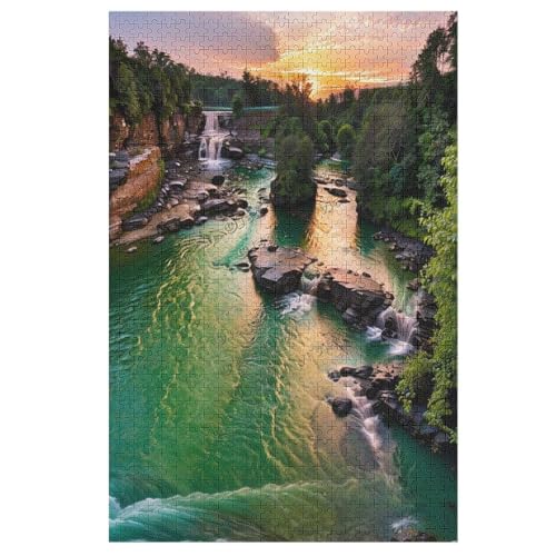 Premium 1000-teiliges Puzzle für Erwachsene, Berge, Wasserfall, Wasserfluss, Bachlauf, Landschaft, Puzzles für Erwachsene und Familien, Familienaktivitäten, Spiele, herausforderndes Puzzle von NANVIER