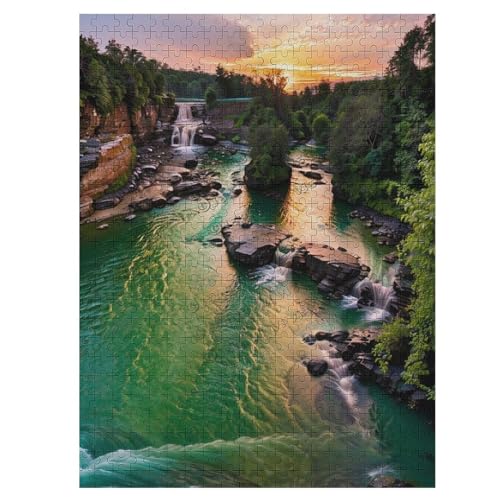 Premium 500-teiliges Puzzle für Erwachsene, Berge, Wasserfall, Wasserfluss, Bachlauf, Landschaft, Puzzles für Erwachsene und Familien, Familienaktivitäten, Spiele, herausforderndes Puzzle von NANVIER