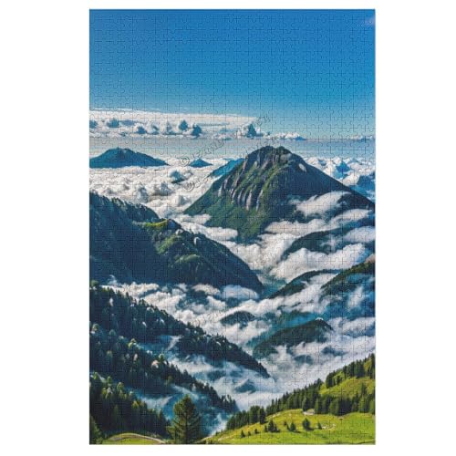 Puzzle 1000 Teile, Berge Wasserfall Wasserfluss Bach Bach Landschaft Holzpuzzle für Familientreffen Aktivitäten, Puzzles für Erwachsene und Familien von NANVIER