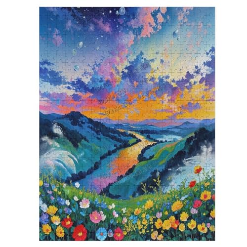 Puzzle 500 Teile – 500 Teile Puzzles für Erwachsene 500 Teile Puzzle-Spiel Herausforderndes Puzzle Geschenk Familie Landschaft Hügel See Szenen Ölgemälde Puzzle Fertige Größe ist 55,1 x 40,9 cm von NANVIER