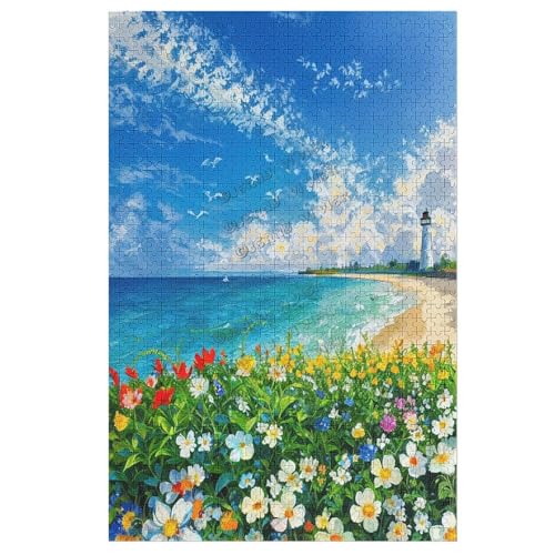 Puzzles für Erwachsene, 1000 Teile, Landschaft, Ozean, Leuchtturm, Sommer, Strand, Holzpuzzle, Kunst, DIY, Freizeit, Spaß, herausforderndes Puzzle, Geschenk, geeignet für Familie und Freunde von NANVIER