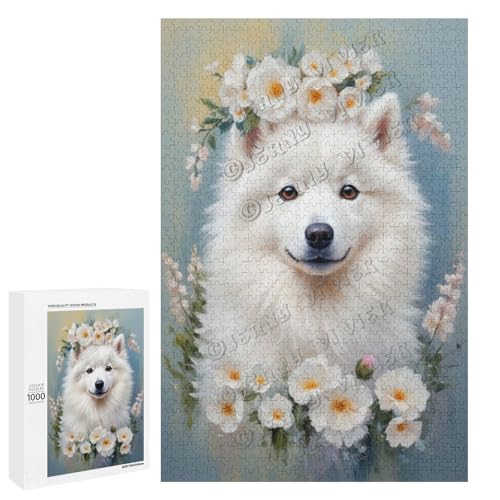 Samojede-Ölgemälde, Hund mit Blume, 500-teiliges Puzzle für Erwachsene, Puzzle für Entspannung und Genuss, Holz, personalisierbar Samojede-Ölgemälde, Hund mit Blume, 500-teiliges Puzzle für Erwachsene, Puzzle für Entspannung und Genuss, Holz, personalisierbar von NANVIER