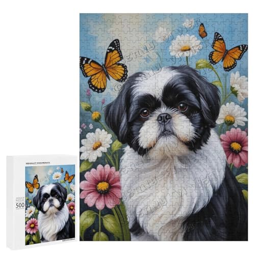 Schwarz-weißes Shih Tzu mit Blumen-Ölgemälde, 500-teiliges Erwachsenen-Puzzle – perfekt für Familienspielabend und Hunde-Enthusiasten, Holz, personalisierbar Schwarz-weißes Shih Tzu mit Blumen-Ölgemälde, 500-teiliges Erwachsenen-Puzzle – perfekt für Familienspielabend und Hunde-Enthusiasten, Holz, personalisierbar von NANVIER