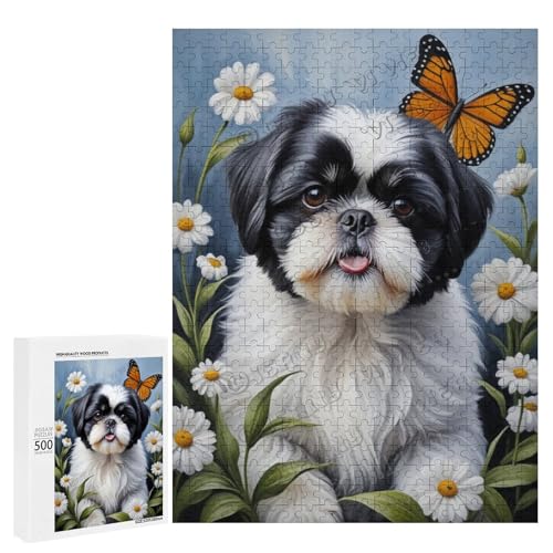 Schwarz-weißes Shih Tzu mit Blumen-Ölgemälde, 500-teiliges Puzzle für Erwachsene, perfekt für Entspannung und Genuss, Holz, personalisierbar Schwarz-weißes Shih Tzu mit Blumen-Ölgemälde, 500-teiliges Puzzle für Erwachsene, perfekt für Entspannung und Genuss, Holz, personalisierbar von NANVIER