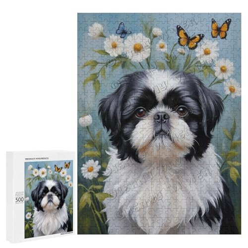 Schwarz-weißes Shih Tzu mit Blumen-Ölgemälde, Puzzle für Erwachsene, Puzzle für Hundeliebhaber zum Genießen und Entspannen, Geschenk für Weihnachten, Holz, personalisierbar Schwarz-weißes Shih Tzu mit Blumen-Ölgemälde, Puzzle für Erwachsene, Puzzle für Hundeliebhaber zum Genießen und Entspannen, Geschenk für Weihnachten, Holz, personalisierbar von NANVIER