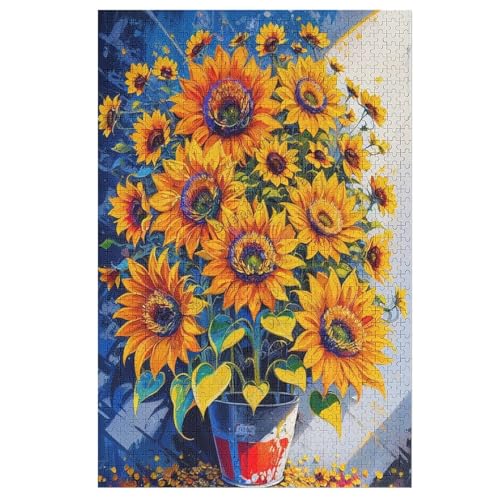 Sonnenblume Classic 1000 Teile Holzpuzzle Spaß und Herausforderung Puzzle Blume Holzpuzzles für Erwachsene mit einzigartigen Teilen, Geeignet Familie Freunde Teens von NANVIER