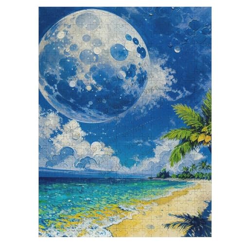 Strandpuzzle 500 Teile Puzzles für Erwachsene - Landschaft Sommer Strand Palme Ölgemälde Holzpuzzle für Familienaktivitäten Spiele, Jigsaw Puzzles 500 Teile für Erwachsene von NANVIER