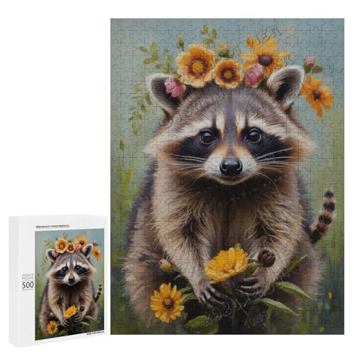 Waschbär mit Blume, Ölgemälde, 500-teiliges Puzzle für Erwachsene, perfekt für Entspannung und Genuss, Holz, personalisierbar Waschbär mit Blume, Ölgemälde, 500-teiliges Puzzle für Erwachsene, perfekt für Entspannung und Genuss, Holz, personalisierbar von NANVIER
