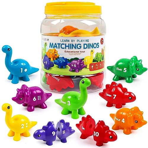 NAODONGLI Montessori Dinosaurier-Spielzeug für Kinder von 2 bis 4, passende Zahlenspiele, Vorschullernen, pädagogisches Lernen, Feinmotorik, Farbklassifizierung, Geschenkspielzeug von NAODONGLI