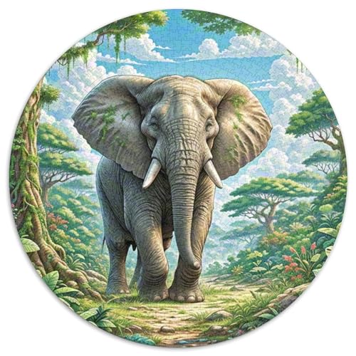 Afrikanischer Elefant Puzzles Rundes Puzzle 1000 Teile Circular Puzzles 1000pcs (67.5x67.5cm) Für Erwachsene Und Kinder Tierwelt Stressabbau Spielzeug Familienpuzzle DIY Karton von NAOFEKUID
