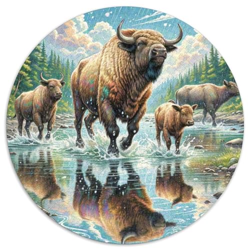 Amerikanischer Bison Puzzles Rundes Puzzle 1000 Teile Circular Puzzle 1000pcs (67.5x67.5cm) Für Erwachsene Kinder Tierwelt Pädagogisches Kreative DIY Karton von NAOFEKUID