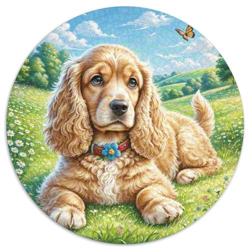 Amerikanischer Cocker Spaniel Puzzles Rundes Puzzle 1000 Teile Circular Puzzle 1000pcs (67.5x67.5cm) Für Erwachsene Und Kinder Tier niedliche Haustiere Stressabbau Spielzeug Kreative DIY Karton von NAOFEKUID
