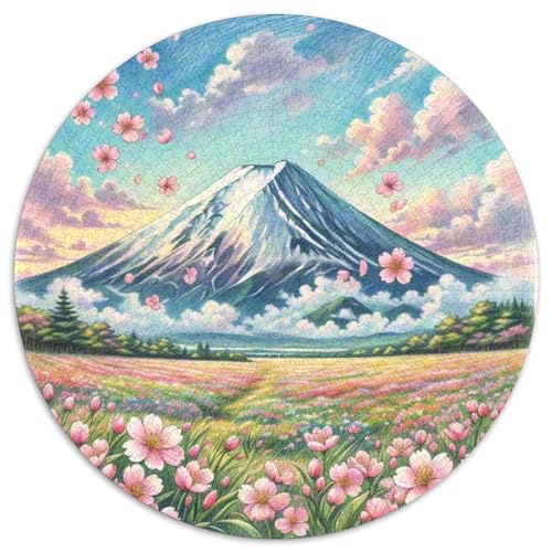 Berg Fuji Puzzles Rundes Puzzle 1000 Teile Circular Puzzles 1000pcs (67.5x67.5cm) Für Erwachsene Kinder Schöne Landschaft Stressabbau Spielzeug Familienpuzzle DIY Karton von NAOFEKUID