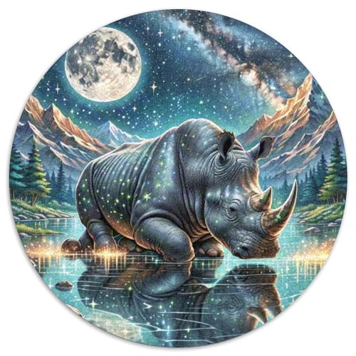 Black Nashörner Puzzle Rund Puzzles 1000 Teile Circular Puzzle 1000pcs (67.5x67.5cm) Für Erwachsene Und Kinder Tierwelt Stressabbau Spielzeug Familienpuzzle DIY Karton von NAOFEKUID