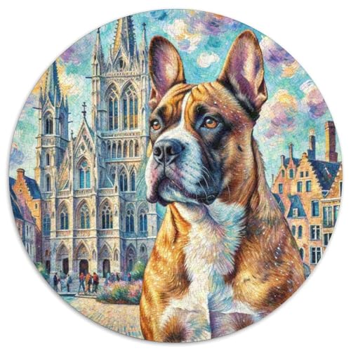 Boxer Hund Puzzle Rund Puzzles 1000 Teile Circular Puzzle 1000pcs (67.5x67.5cm) Für Erwachsene Kinder Tierschöne Haustiere Stressabbau Spielzeug Familienpuzzle DIY Karton von NAOFEKUID