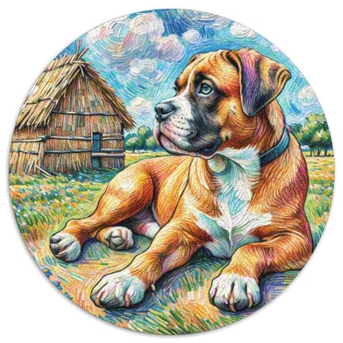 Boxer Hund Puzzles Rundes Puzzle 1000 Teile Circular Puzzle 1000pcs (67.5x67.5cm) Für Erwachsene Kinder Tierschöne Haustiere Stressabbau Spielzeug Kreative DIY Karton von NAOFEKUID