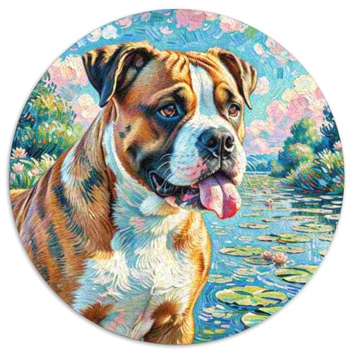 Boxer Hund Puzzles Rundes Puzzle 1000 Teile Circular Puzzle 1000pcs (67.5x67.5cm) Für Erwachsene Und Kinder Tierschöne Haustiere Stressabbau Spielzeug Kreative DIY Karton von NAOFEKUID