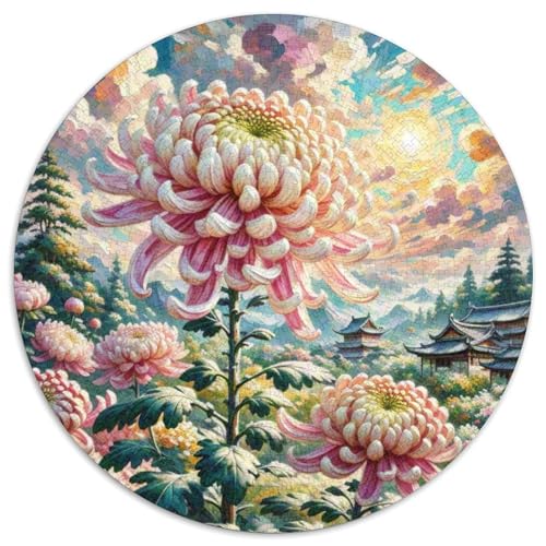 Chrysanthemen Puzzles Rundes Puzzle 1000 Teile Circular Puzzles 1000pcs (67.5x67.5cm) Für Erwachsene Und Kinder Pflanzenlandschaft Pädagogisches Familienpuzzle DIY Karton von NAOFEKUID