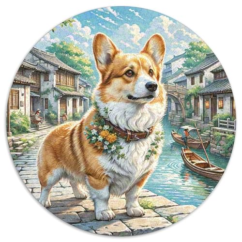 Corgi Puzzles Rundes Puzzle 1000 Teile Circular Puzzles 1000pcs (67.5x67.5cm) Für Erwachsene Und Kinder Tier niedliche Haustiere Stressabbau Spielzeug Kreative DIY Karton von NAOFEKUID