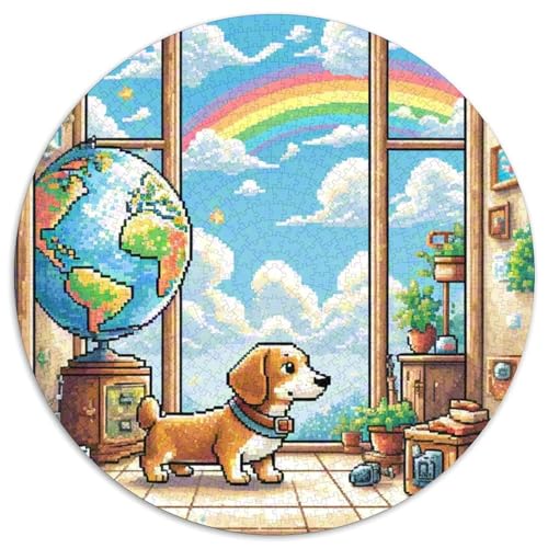 Dachshund Puzzle Rundes Puzzle 1000 Teile Circular Puzzles 1000pcs (67.5x67.5cm) Für Erwachsene Und Kinder Tierschöne Haustiere Pädagogisches Familienpuzzle DIY Karton von NAOFEKUID
