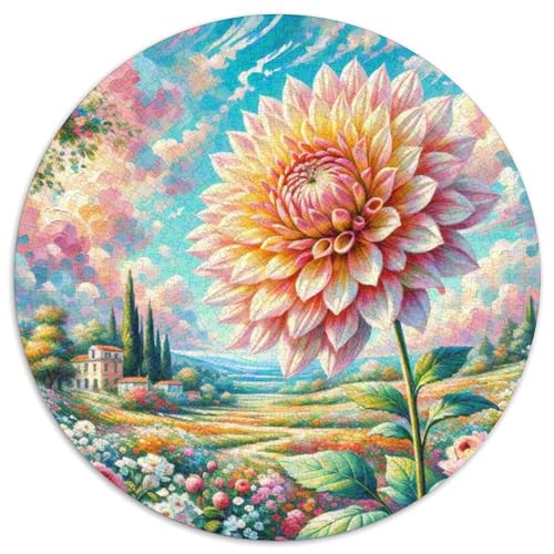 Dahlia Puzzle Rundes Puzzle 1000 Teile Circular Puzzles 1000pcs (67.5x67.5cm) Für Erwachsene Kinder Schöne Landschaft Pflanze Stressabbau Spielzeug Familienpuzzle DIY Karton von NAOFEKUID