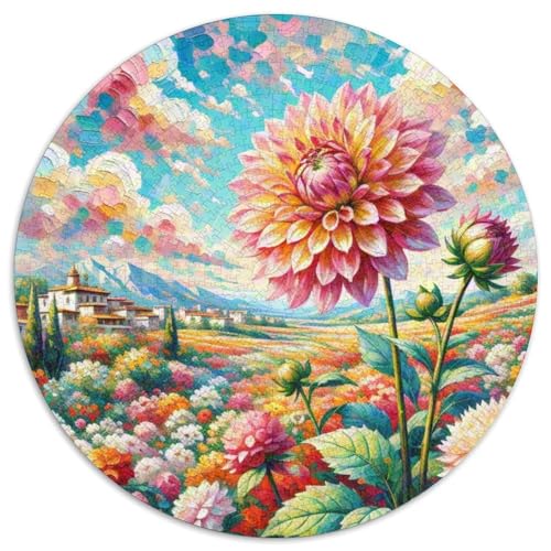 Dahlia Puzzles Rundes Puzzle 1000 Teile Circular Puzzle 1000pcs (67.5x67.5cm) Für Erwachsene Kinder Schöne Landschaft Pflanze Stressabbau Spielzeug Kreative DIY Karton von NAOFEKUID