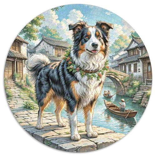 Der Border Collie Puzzle Rund Puzzles 1000 Teile Circular Puzzles 1000pcs (67.5x67.5cm) Für Erwachsene Kinder Tier niedliche Haustiere Pädagogisches Familienpuzzle DIY Karton von NAOFEKUID