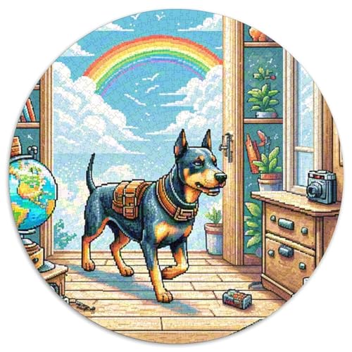 Doberman Pinscher Hund Puzzle Rund Puzzles 1000 Teile Circular Puzzles 1000pcs (67.5x67.5cm) Für Erwachsene Und Kinder Tierschöne Haustiere Stressabbau Spielzeug Kreative DIY Karton von NAOFEKUID