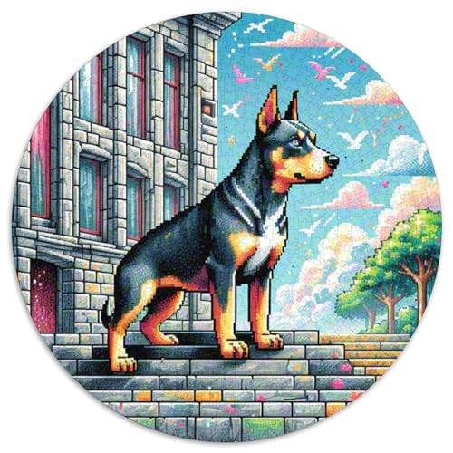 Doberman Pinscher Hund Puzzle Rundes Puzzle 1000 Teile Circular Puzzles 1000pcs (67.5x67.5cm) Für Erwachsene Und Kinder Tierschöne Haustiere Stressabbau Spielzeug Familienpuzzle DIY Karton von NAOFEKUID
