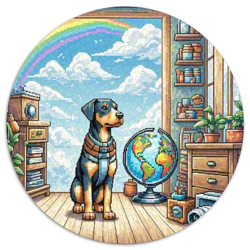 Dobie Hund Puzzles Rundes Puzzle 1000 Teile Circular Puzzle 1000pcs (67.5x67.5cm) Für Erwachsene Kinder Tierschöne Haustiere Pädagogisches Kreative DIY Karton von NAOFEKUID