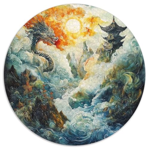Drachen Puzzle Rund Puzzles 1000 Teile Circular Puzzles 1000pcs (67.5x67.5cm) Für Erwachsene Kinder Stressabbau Spielzeug Familienpuzzle DIY Karton von NAOFEKUID
