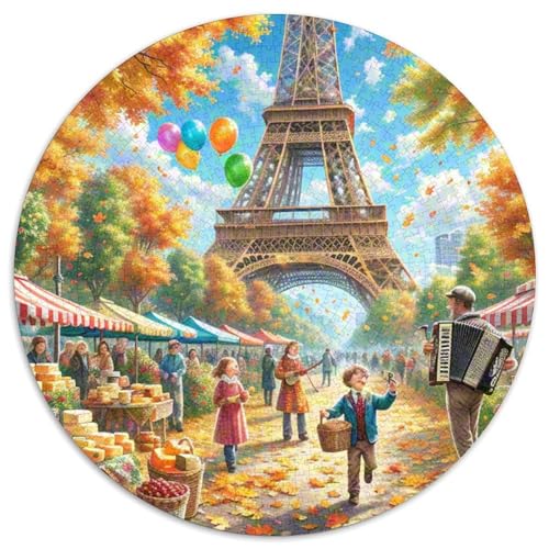 Eiffelturm Puzzle Rund Puzzles 1000 Teile Circular Puzzles 1000pcs (67.5x67.5cm) Für Erwachsene Und Kinder Schöne Landschaft Stressabbau Spielzeug Familienpuzzle DIY Karton von NAOFEKUID