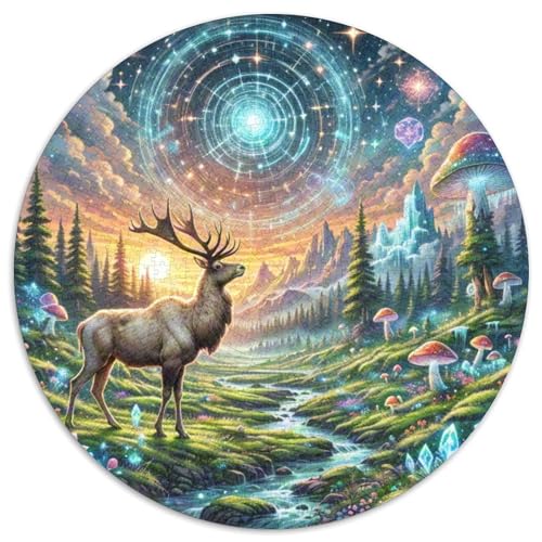 Elch Puzzle Rundes Puzzle 1000 Teile Circular Puzzles 1000pcs (67.5x67.5cm) Für Erwachsene Und Kinder Tierwelt Stressabbau Spielzeug Familienpuzzle DIY Karton von NAOFEKUID