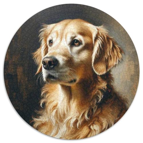 Golden Retriever Hund Puzzle Rundes Puzzle 1000 Teile Circular Puzzles 1000pcs (67.5x67.5cm) Für Erwachsene Kinder Tierschöne Haustiere Stressabbau Spielzeug Kreative DIY Karton von NAOFEKUID