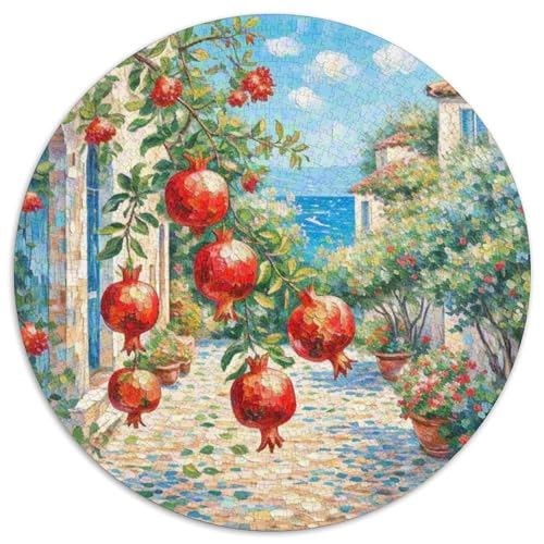 Granatapfelblüte Puzzles Rundes Puzzle 1000 Teile Circular Puzzles 1000pcs (67.5x67.5cm) Für Erwachsene Kinder Schöne Landschaft Pflanze Stressabbau Spielzeug Familienpuzzle DIY Karton von NAOFEKUID