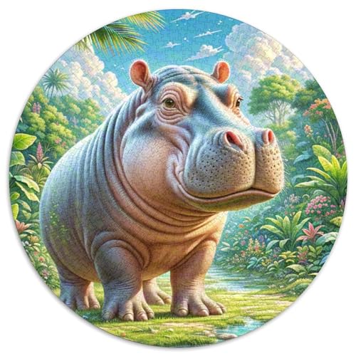 Hippopotamus Puzzle Rundes Puzzle 1000 Teile Circular Puzzles 1000pcs (67.5x67.5cm) Für Erwachsene Und Kinder Tierwelt Pädagogisches Kreative DIY Karton von NAOFEKUID